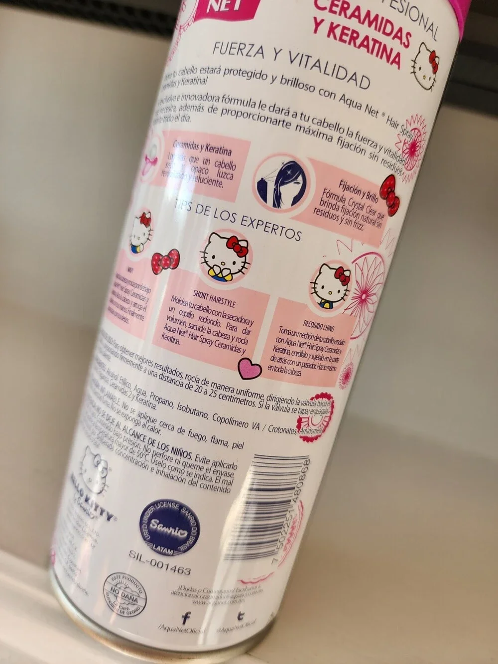 Hello Kitty Aqua Net Hair Spray CERAMIDAS Y KERATINA 316 Ml Special Edition NEW